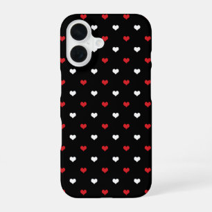 Coque iPhone 16 Motif de petits cœurs rouges et blancs sur fond no
