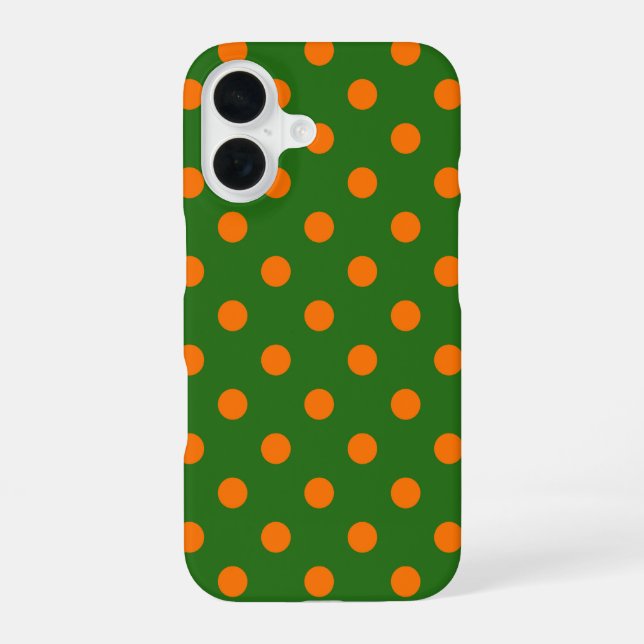 Coque iPhone 16 Motif de points orange sur fond vert  (Verso)