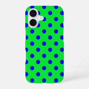 Coque iPhone 16 Motif de points polka bleus sur fond vert