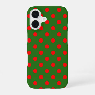 Coque iPhone 16 Motif de pois rouges sur fond vert