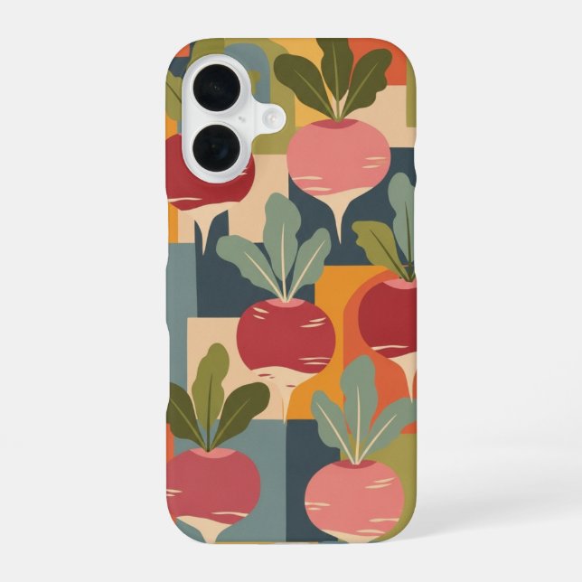 Coque iPhone 16 Motif de radis stylisé vintage (Verso)