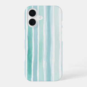 Coque iPhone 16 Motif de rayure verticale aqua aquarelle Côte