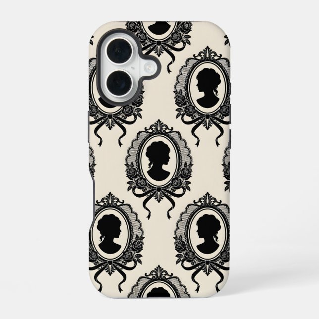 Coque iPhone 16 Motif de silhouette de camée gothique (Verso)