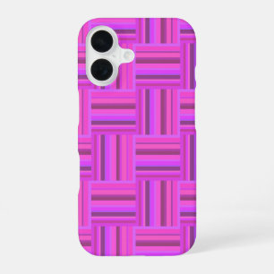 Coque iPhone 16 Motif de tissage à rayures roses