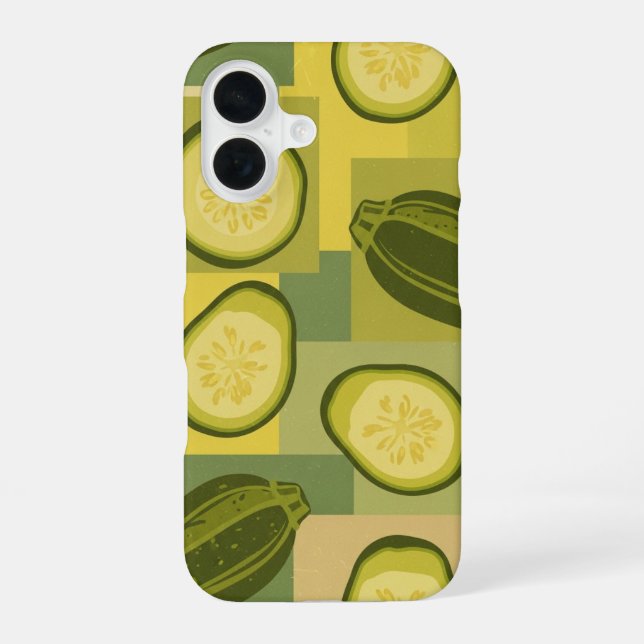 Coque iPhone 16 Motif de tranche de courgette vintage (Verso)