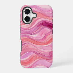 Coque iPhone 16 Motif de vagues à l'aquarelle rose