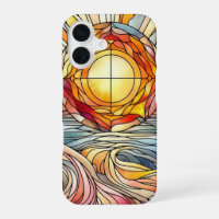 Motif de vitrail Coucher de soleil sur l'océan