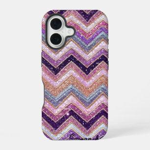 Coque iPhone 16 Motif de zigzag violet et rose