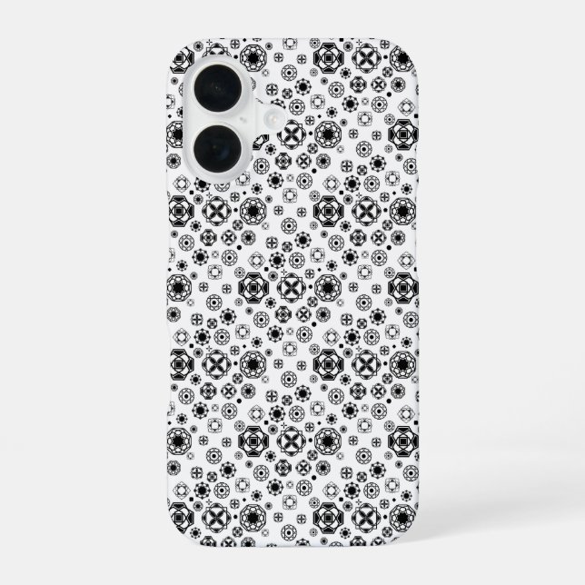 Coque iPhone 16 Motif décoratif arabesque noir blanc mignon (Verso)