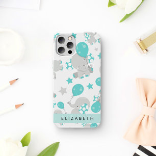 Coque iPhone 16 Motif d'éléphants, éléphants mignons, Votre Nom
