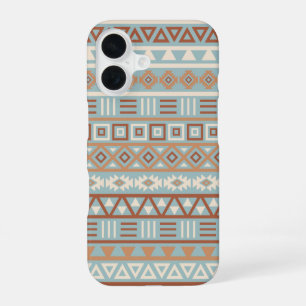 Coque iPhone 16 Motif d'influence aztèque bleues crèmes et terres