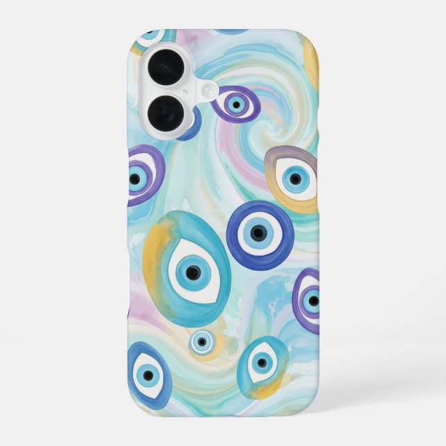 Coque iPhone 16 Motif d'oeil maléfique rêveur avec aquarelle abstr (Verso)