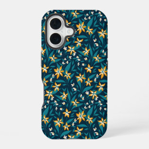 Coque iPhone 16 Motif élégant de fleurs jaunes sur feuilles vert f