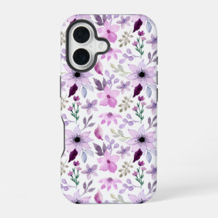 Coque iPhone 16 Motif élégant de fleurs roses et violettes
