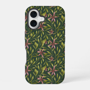 Coque iPhone 16 Motif élégant de fleurs roses sur fond sombre