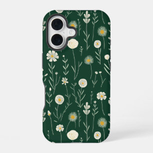 Coque iPhone 16 Motif élégant de fleurs sauvages sur fond vert fon