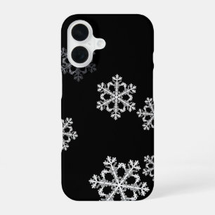 Coque iPhone 16 Motif élégant de flocon de neige minimaliste noir
