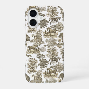Coque iPhone 16 Motif élégant de toile beige blanc vintage avec ch