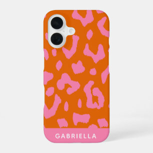 Coque iPhone 16 Motif Empreinte de léopard rose orange personnalis