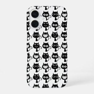 Coque iPhone 16 Motif Expressions de Chat Noir Monogramme Mignon