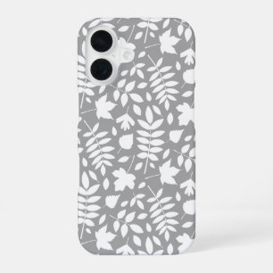 Coque iPhone 16 Motif Feuille tombé blanc sur gris