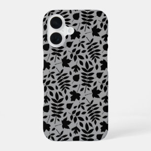 Coque iPhone 16 Motif Feuille tombé noir sur gris