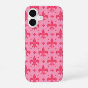 Coque iPhone 16 Motif fleur-de-lis rose