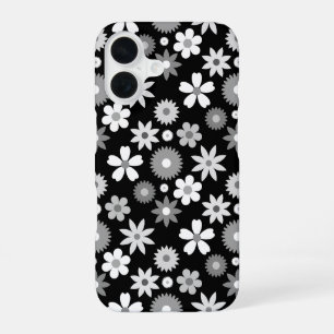 Coque iPhone 16 Motif fleur monochrome de style rétro des années 7