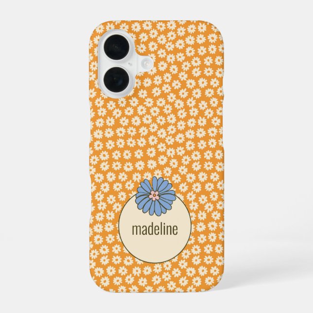 Coque iPhone 16 Motif Fleur Orange Retro (Verso)