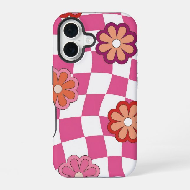 Coque iPhone 16 Motif Fleur Rétro (Verso)