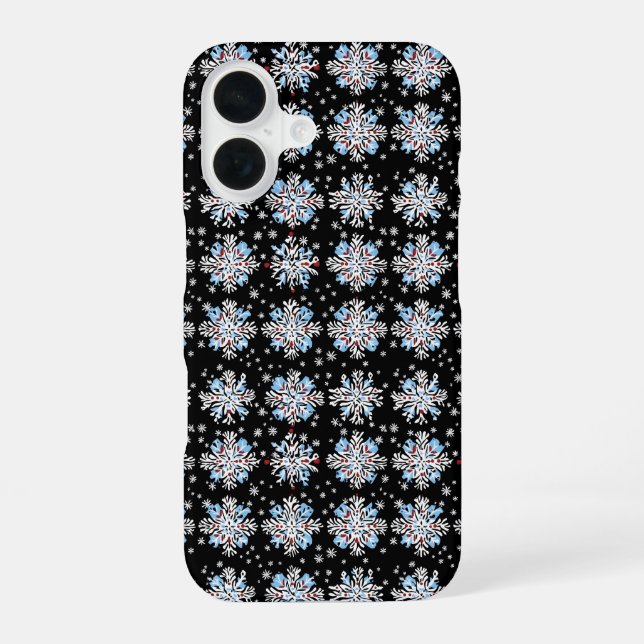 Coque iPhone 16 Motif Flocon de Neige Bleu (Verso)