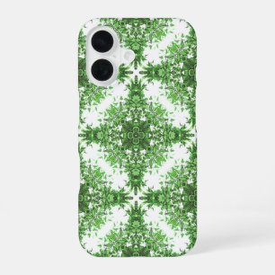 Coque iPhone 16 Motif floral abstrait en noir et vert sur fond bla