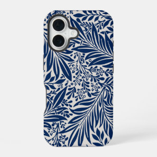 Coque iPhone 16 motif floral bleu avec feuilles et fleurs diverses