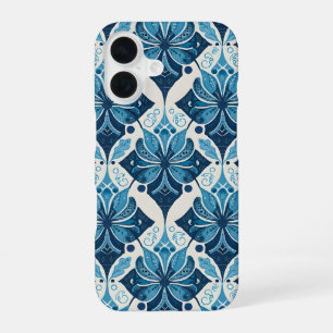 Coque iPhone 16 Motif floral boho élégant en bleu