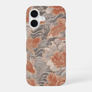 Coque iPhone 16 Motif floral de chinoiserie Coral Koi