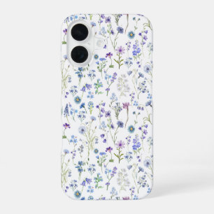 Coque iPhone 16 Motif floral de fleurs sauvages aquarelle bleu vio
