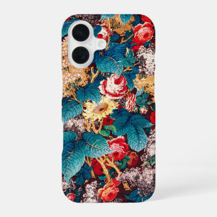 Coque iPhone 16 Motif floral de roses rouges et de lilas vintage