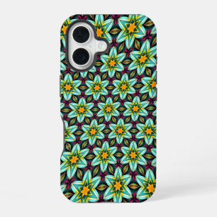 Coque iPhone 16 Motif floral d'étoiles vertes