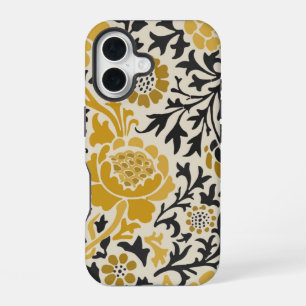 Coque iPhone 16 Motif floral jaune et noir de style vintage