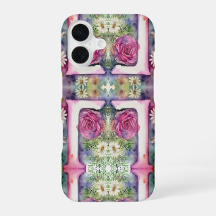 Coque iPhone 16 Motif floral lettre L psychédélique aquarelle