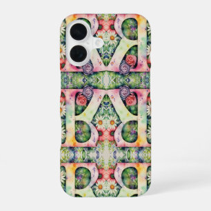 Coque iPhone 16 Motif floral lettre R psychédélique aquarelle