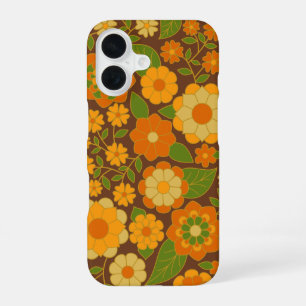 Coque iPhone 16 Motif floral tendance rétro avec bloc de nom
