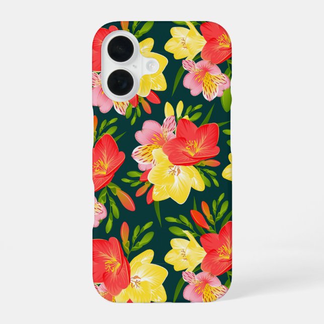 Coque iPhone 16 Motif floral tropical vibrant (Verso)