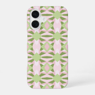 Coque iPhone 16 Motif géométrique abstrait vert et rose pastel