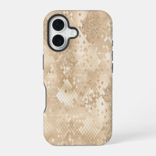 Coque iPhone 16 Motif géométrique fantaisie paillettes dorées