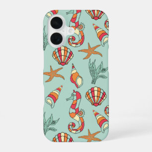 Coque iPhone 16 Motif hippocampe et coquillage