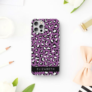 Coque iPhone 16 Motif léopard, Spots, Leopard pourpre, Votre Nom