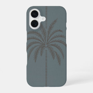 Coque iPhone 16 Motif minimal de palmier bleu gris tropical
