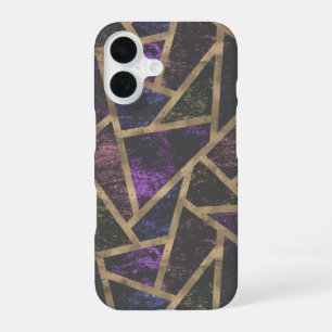 Coque iPhone 16 Motif mosaïque violet et or