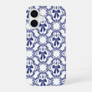 Coque iPhone 16 Motif ornemental élégant à nœud bleu